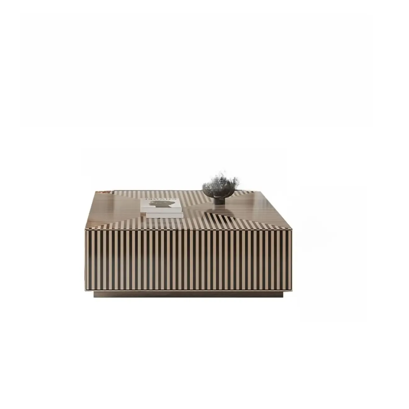 Black and White Stripe Wooden Round Coffee Drawer Table Image - 6
