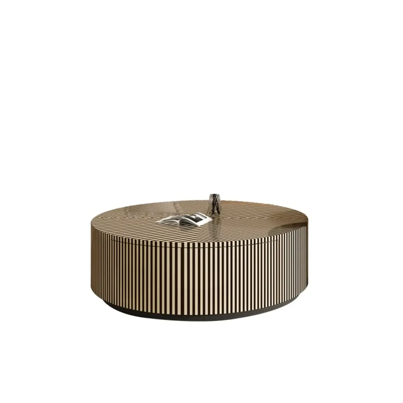 Black and White Stripe Wooden Round Coffee Drawer Table Image - 9
