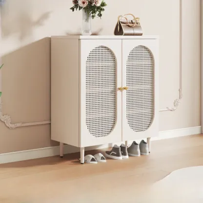 Modern White Wood Entryway Shoe Cabinet with Doors Image - 3