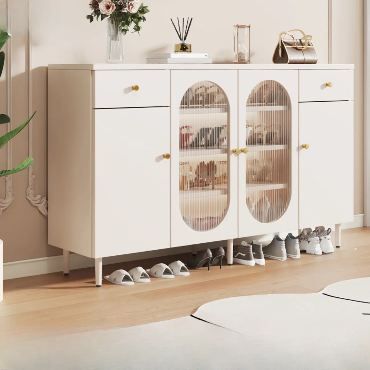 Modern White Wood Entryway Shoe Cabinet with Doors Image - 13 | homeyfad