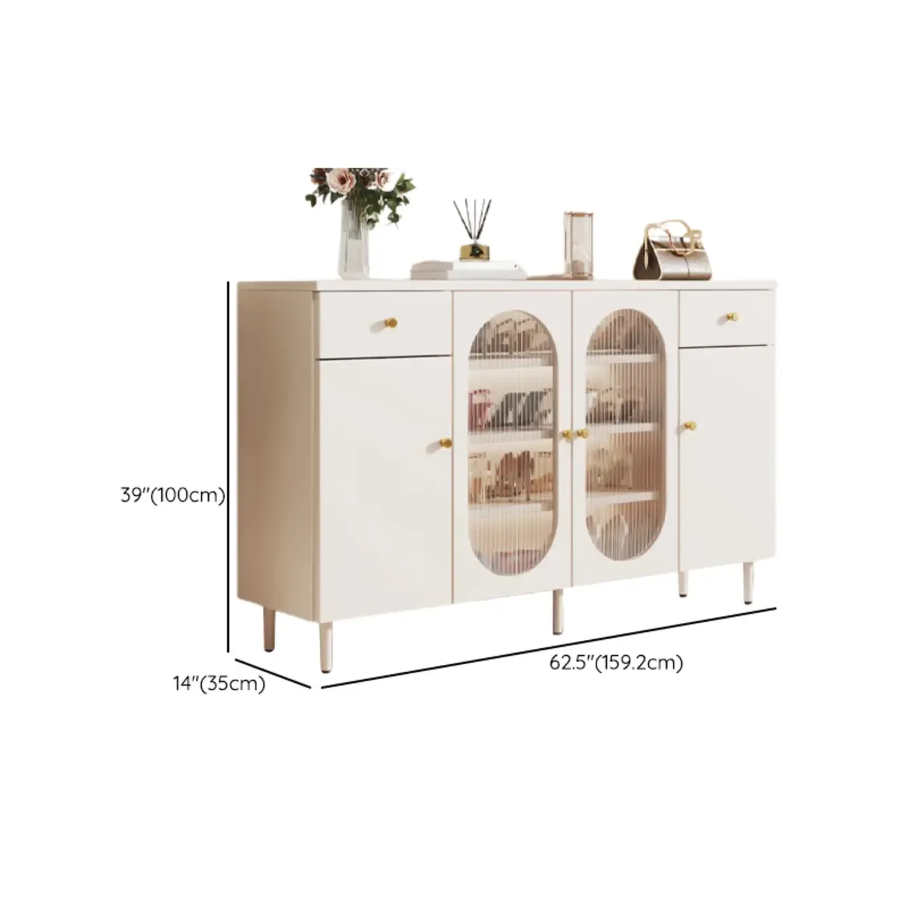 Modern White Wood Entryway Shoe Cabinet with Doors Image - 21