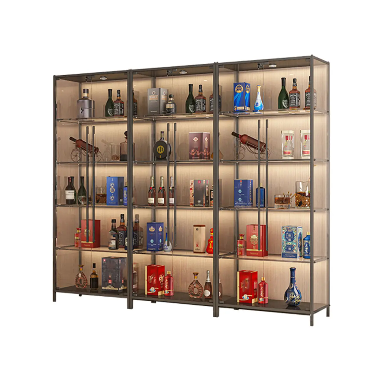 Lighting Metal Shelf Floor Wine Cabinet with Glass Doors Image - 11 | homeyfad