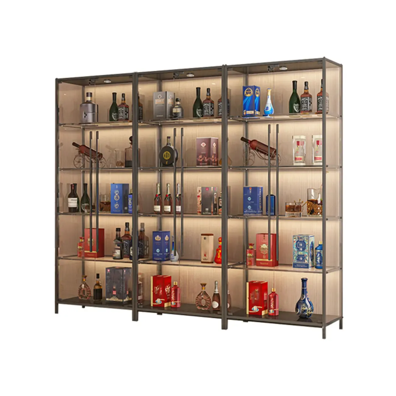Lighting Metal Shelf Floor Wine Cabinet with Glass Doors Image - 11