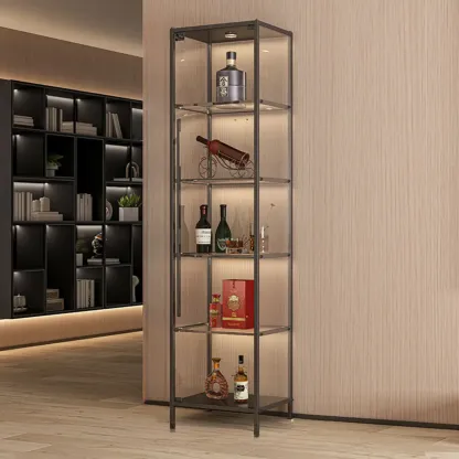 Lighting Metal Shelf Floor Wine Cabinet with Glass Doors Image - 1