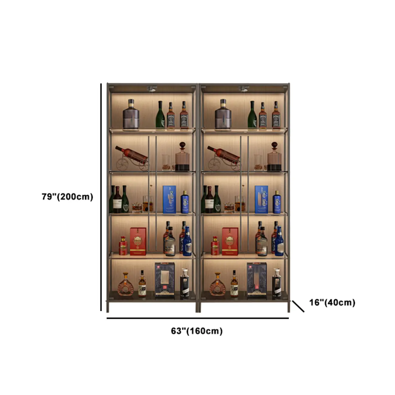 Lighting Metal Shelf Floor Wine Cabinet with Glass Doors #size | homeyfad