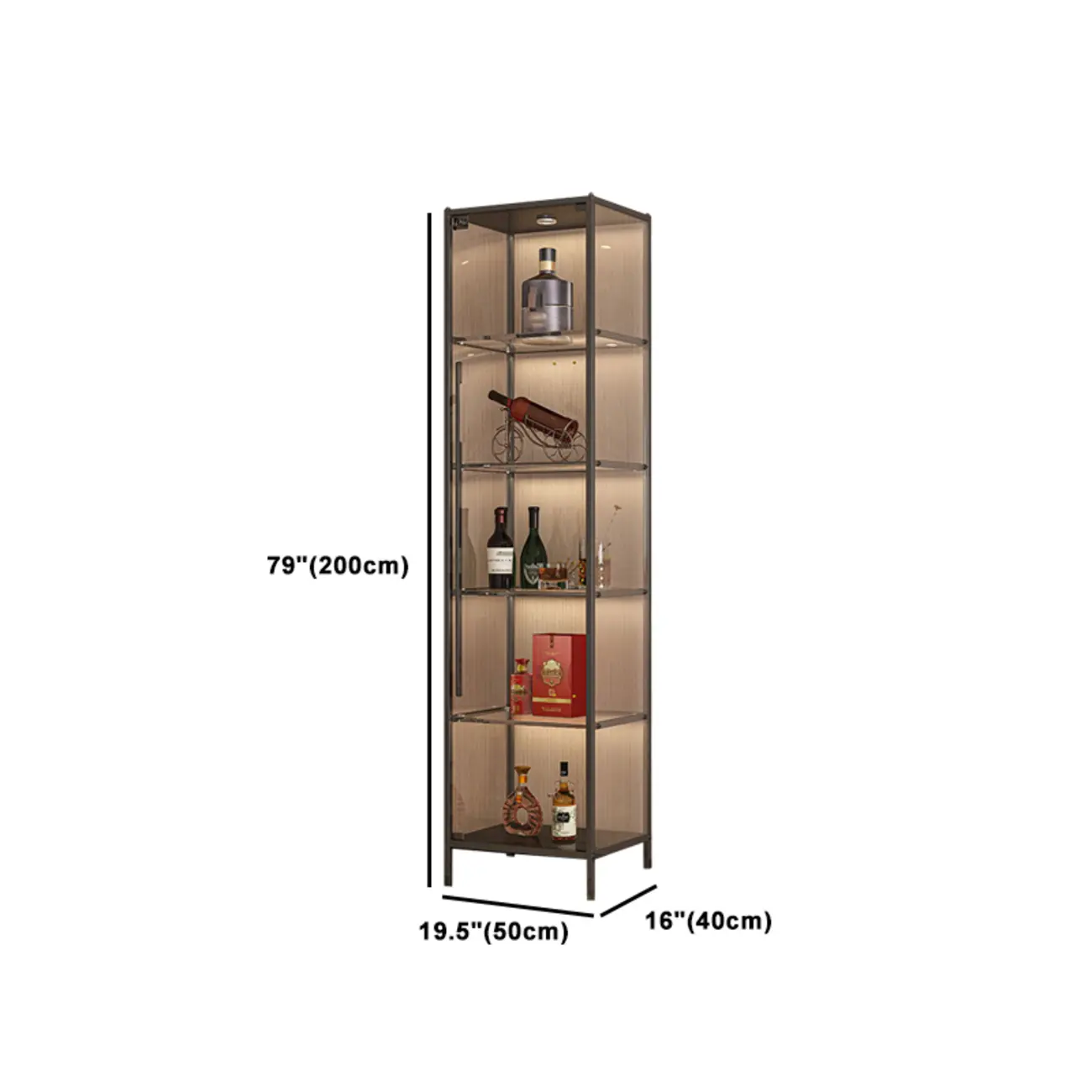 Lighting Metal Shelf Floor Wine Cabinet with Glass Doors Image - 14 | homeyfad