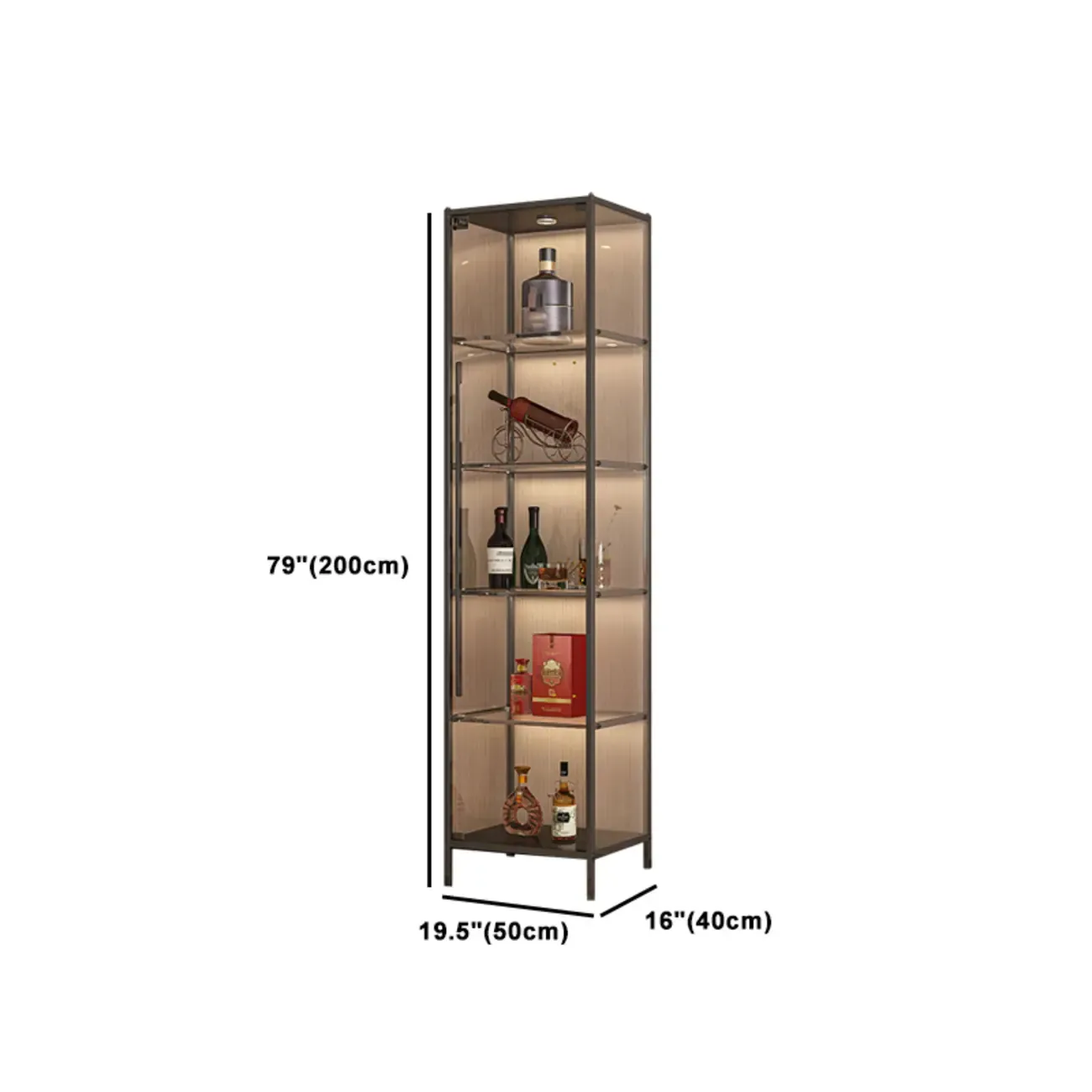 Lighting Metal Shelf Floor Wine Cabinet with Glass Doors Image - 14