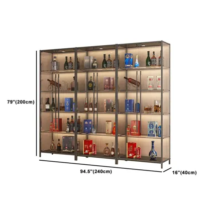 Lighting Metal Shelf Floor Wine Cabinet with Glass Doors Image - 15