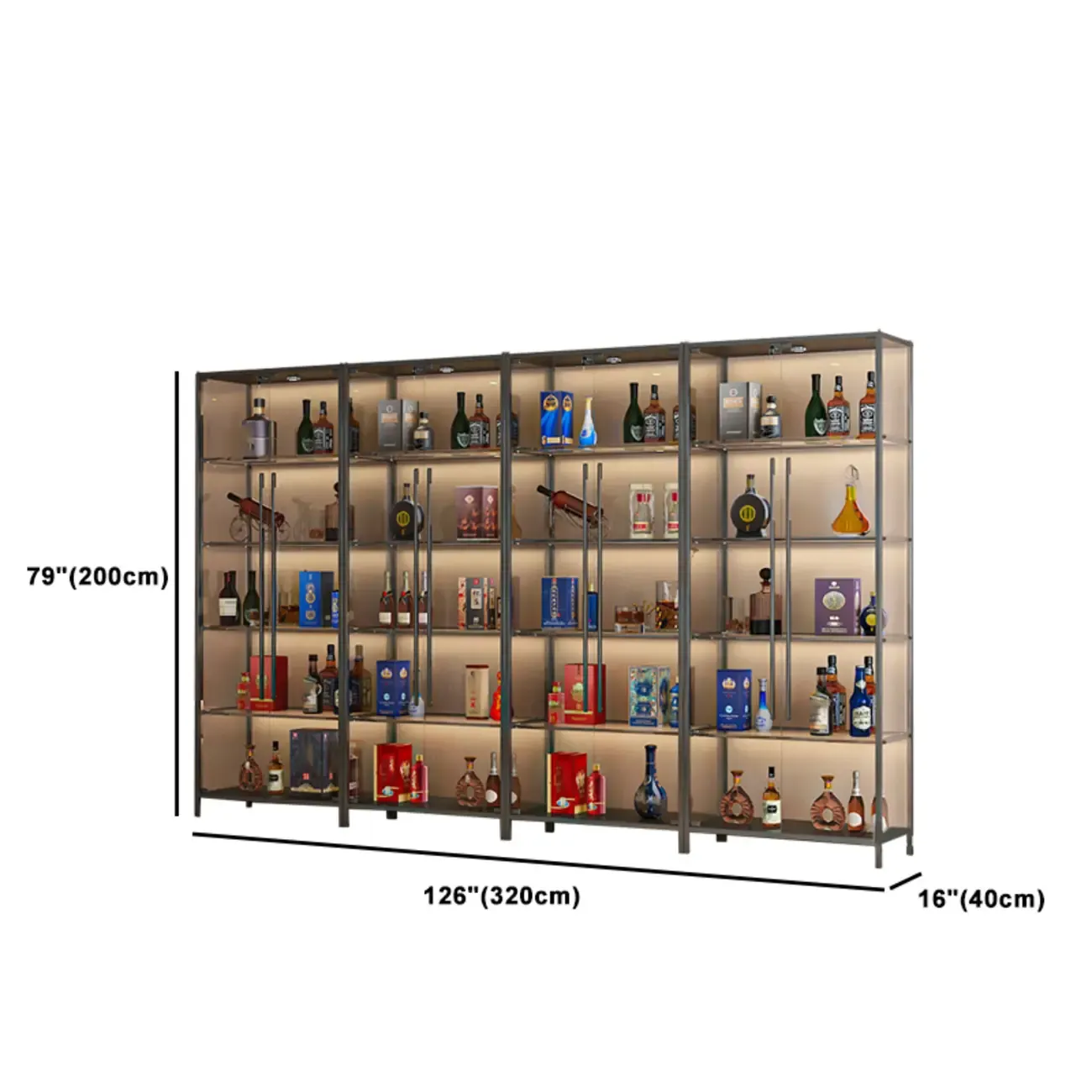 Lighting Metal Shelf Floor Wine Cabinet with Glass Doors Image - 16