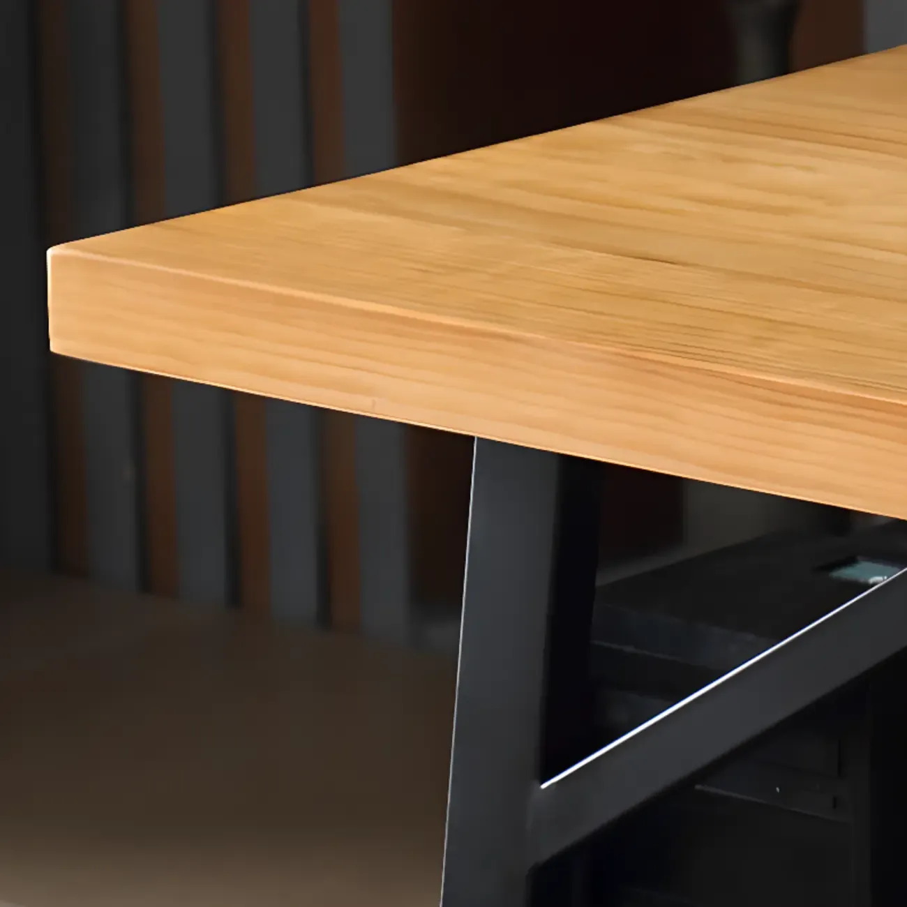 Minimalist Natural Wooden Office Desk with Drawers and Shelves Image - 9