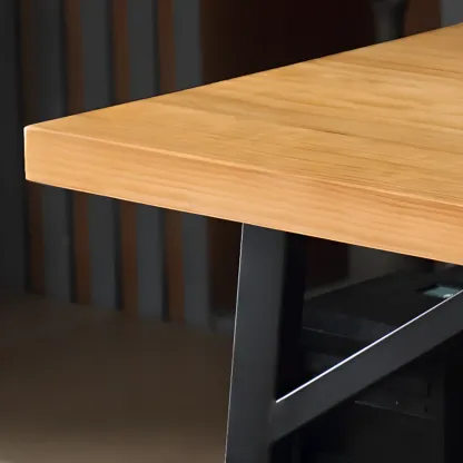 Minimalist Natural Wooden Office Desk with Drawers and Shelves Image - 9