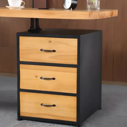 Minimalist Natural Wooden Office Desk with Drawers and Shelves Image - 11
