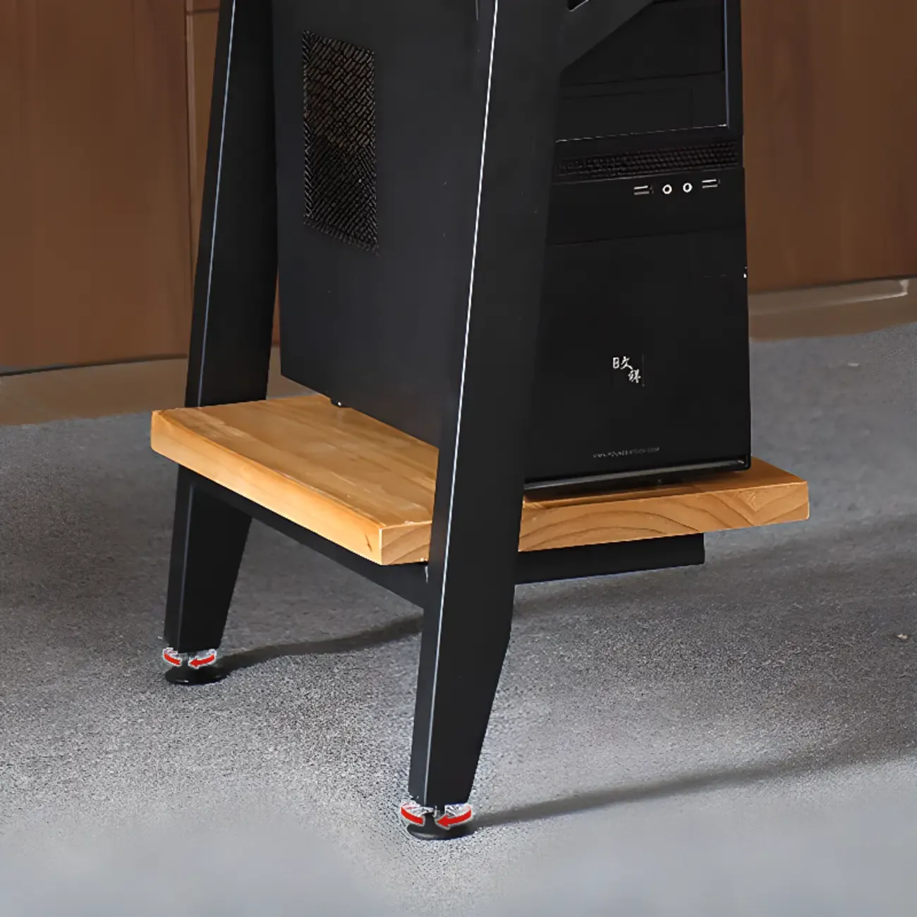 Minimalist Natural Wooden Office Desk with Drawers and Shelves Image - 12