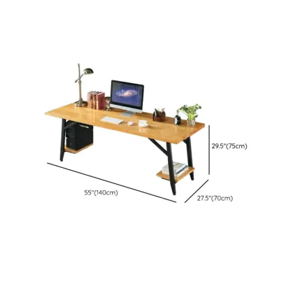 Minimalist Natural Wooden Office Desk with Drawers and Shelves Image - 16