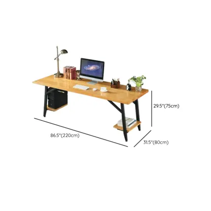 Minimalist Natural Wooden Office Desk with Drawers and Shelves Image - 24