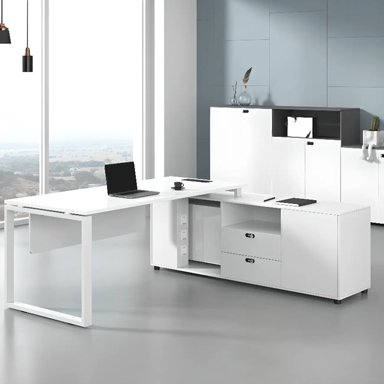 Classic White Wooden Writing Desk with CPU Storage Image - 1 | homeyfad