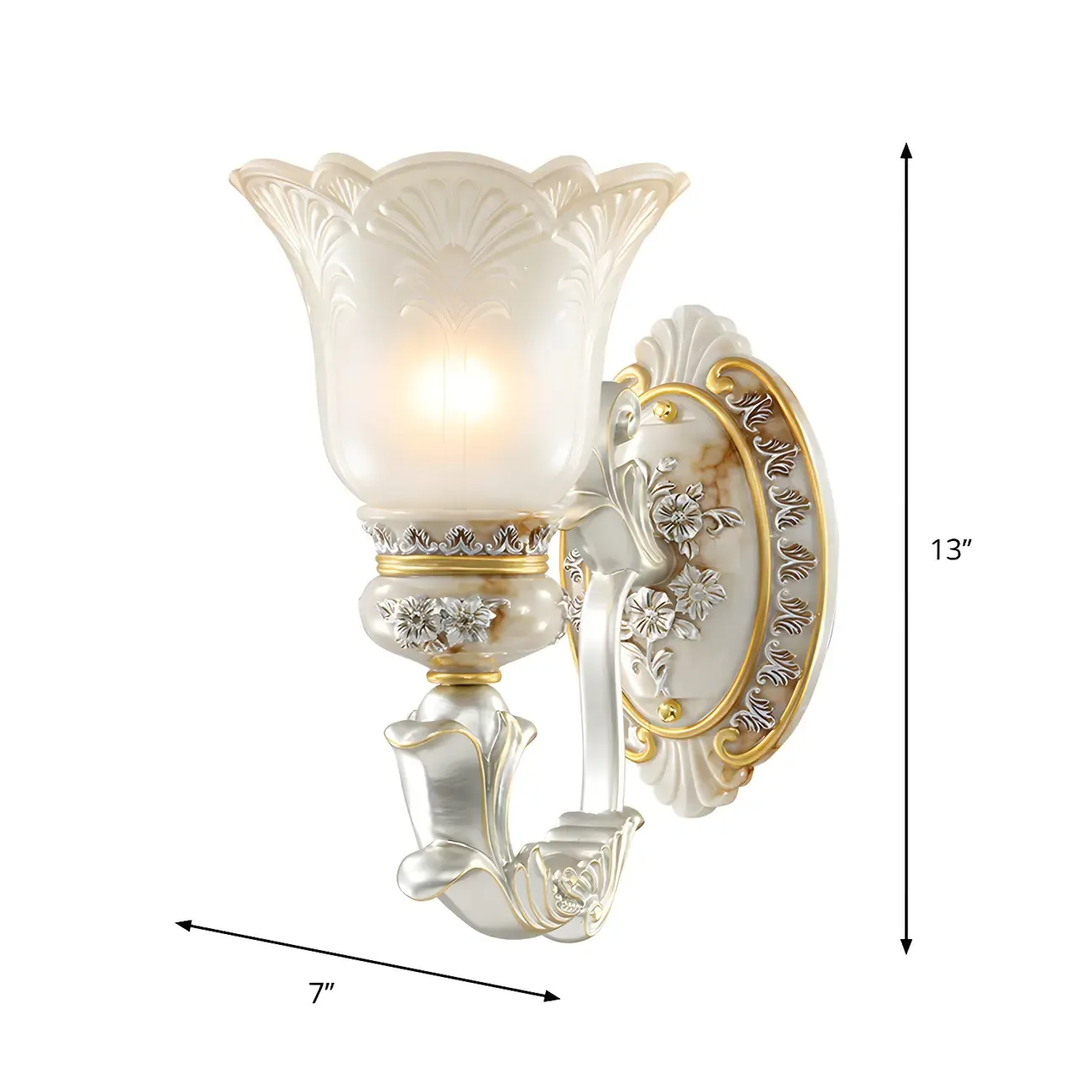 Retro Floral Wall Sconce Frosted Glass White Gold Image - 4