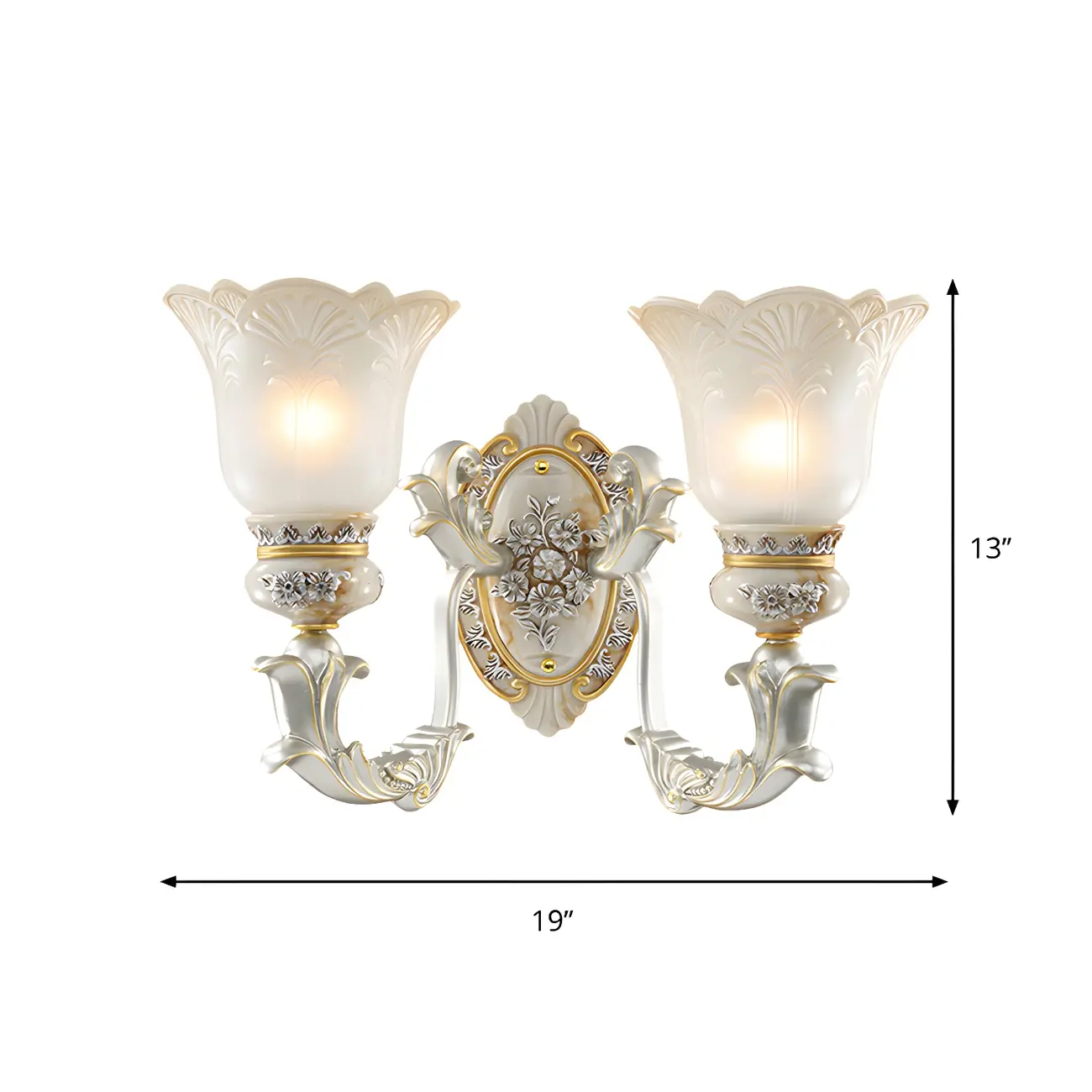 Retro Floral Wall Sconce Frosted Glass White Gold Image - 8 | homeyfad