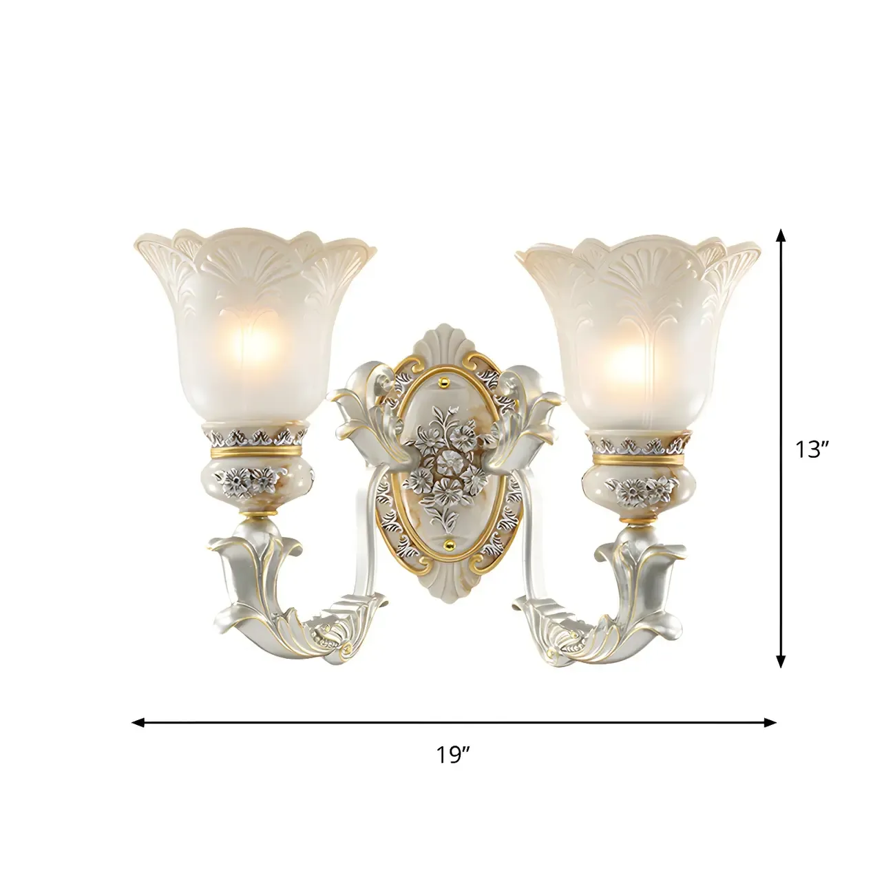 Retro Floral Wall Sconce Frosted Glass White Gold Image - 8