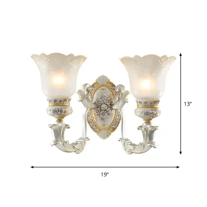 Retro Floral Wall Sconce Frosted Glass White Gold Image - 8