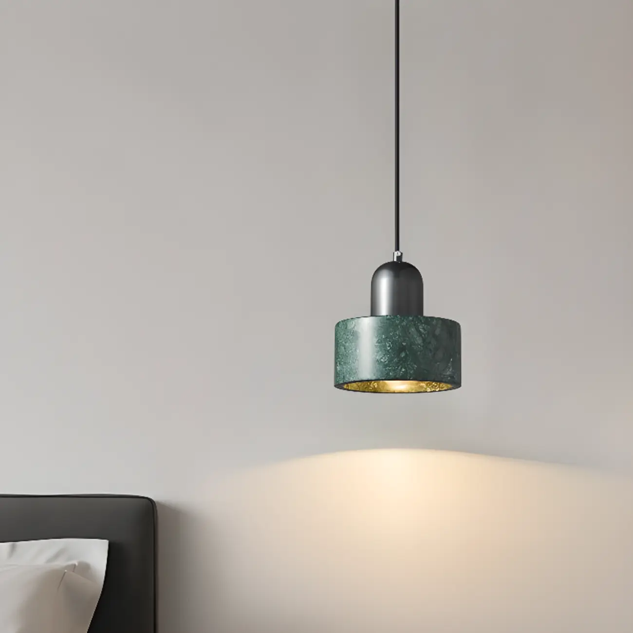 Modern Green Stone Cylinder Black Hanging Pendant Light | homeyfad