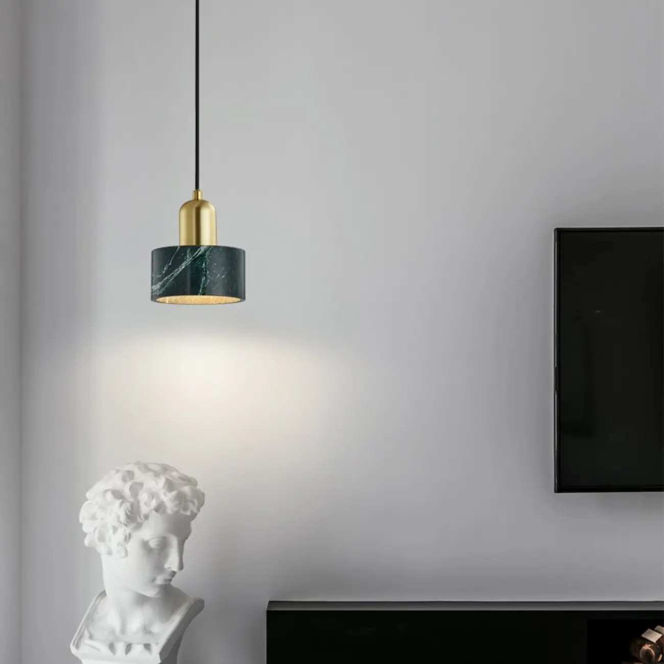 Modern Green Stone Cylinder Black Hanging Pendant Light | homeyfad