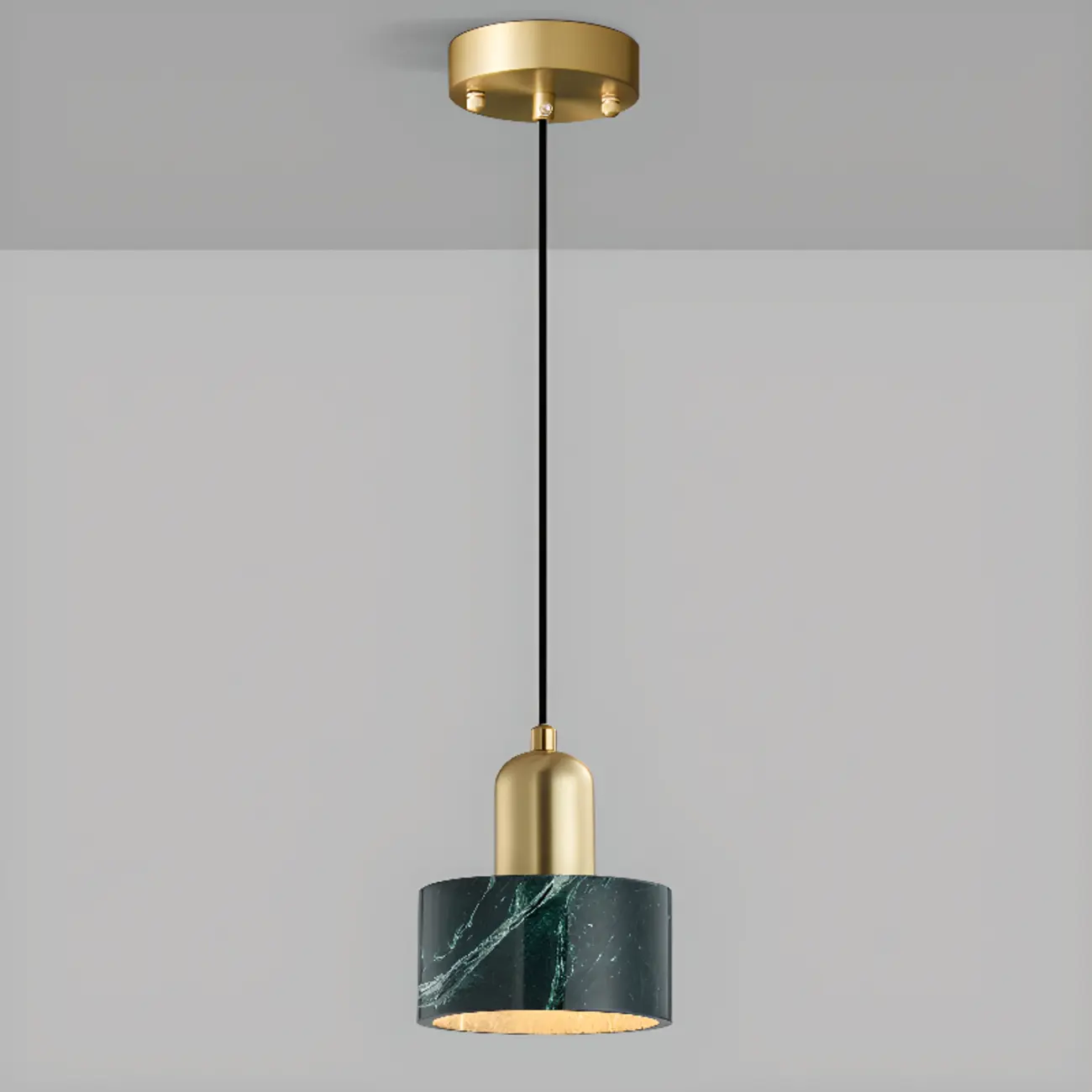 Modern Green Stone Cylinder Black Hanging Pendant Light | homeyfad
