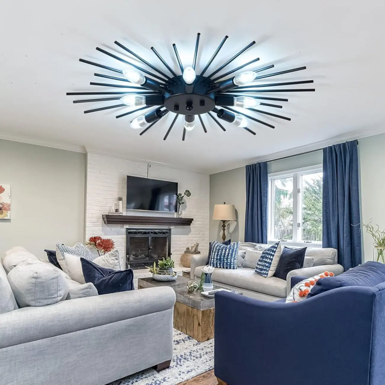 Grand Gold Metal Sputnik Semi Flush Mount Ceiling Light Image - 8 | homeyfad