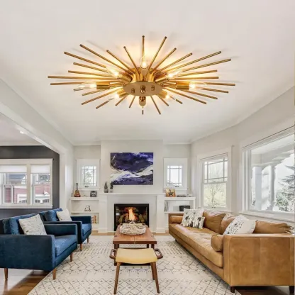 Grand Gold Metal Sputnik Semi Flush Mount Ceiling Light Image - 4