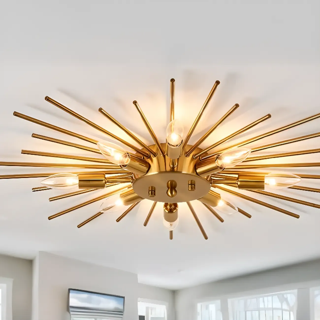Grand Gold Metal Sputnik Semi Flush Mount Ceiling Light Image - 14
