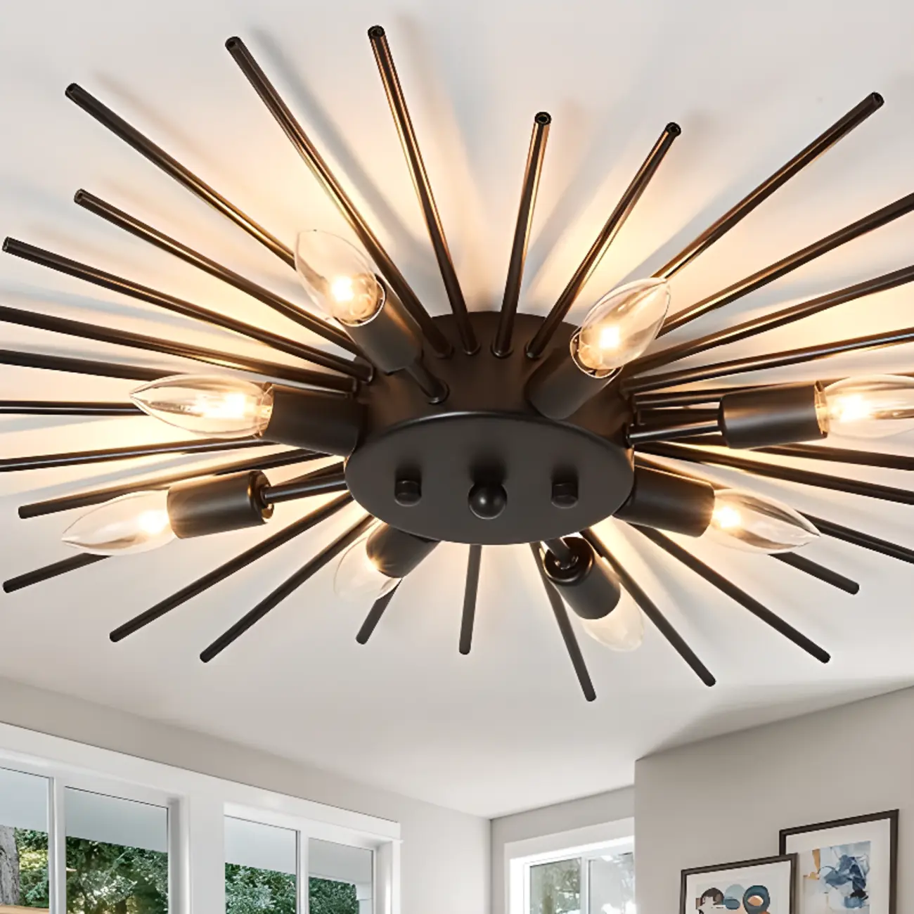 Grand Gold Metal Sputnik Semi Flush Mount Ceiling Light Image - 15 | homeyfad