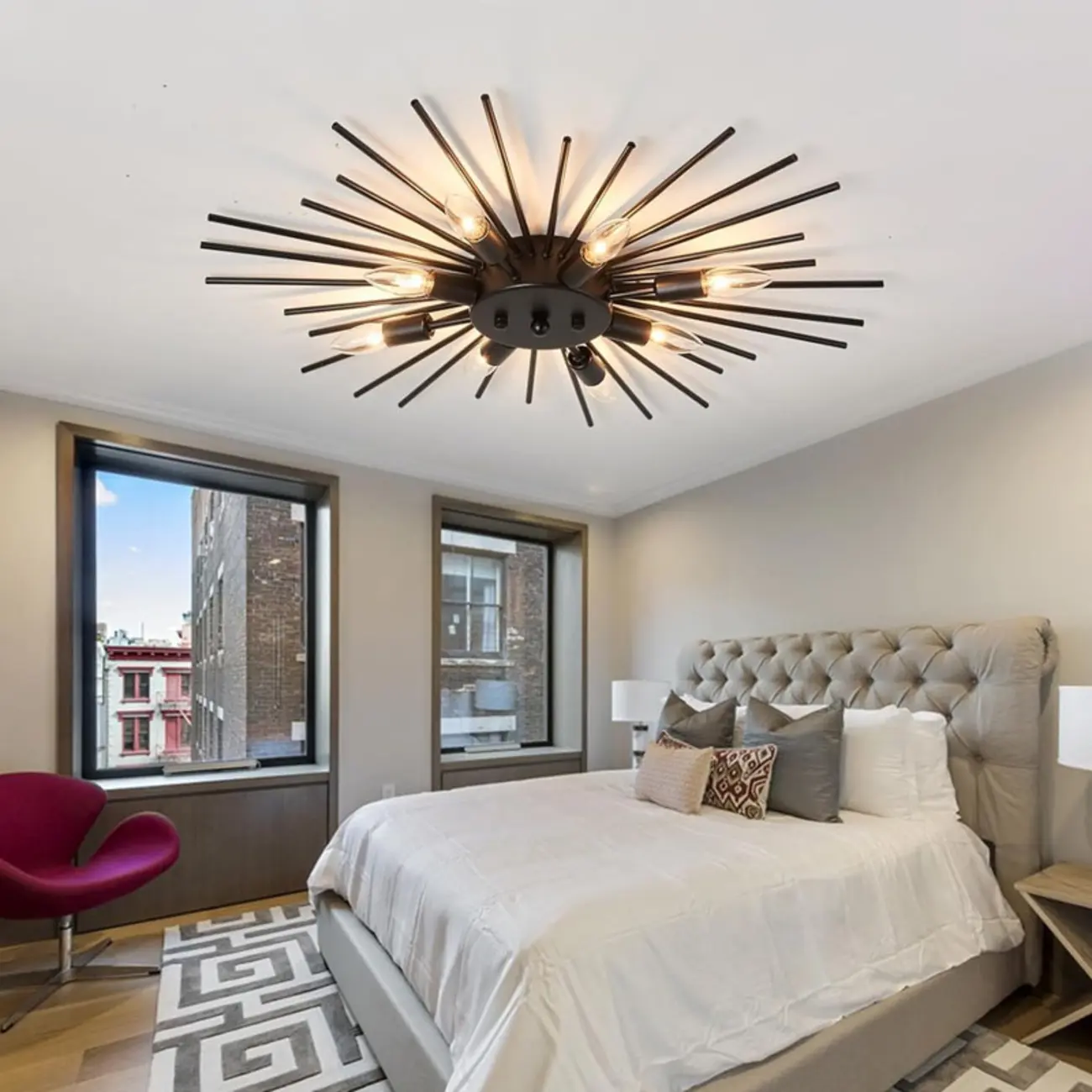 Grand Gold Metal Sputnik Semi Flush Mount Ceiling Light Image - 7 | homeyfad