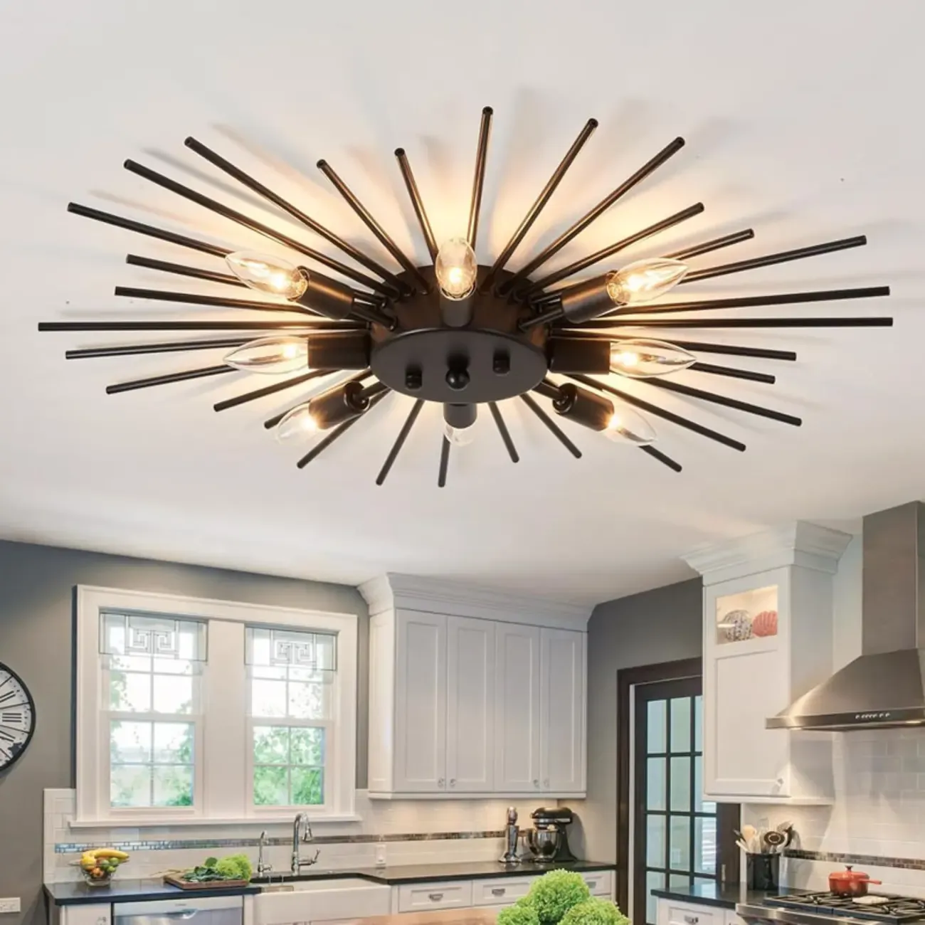 Grand Gold Metal Sputnik Semi Flush Mount Ceiling Light Image - 2