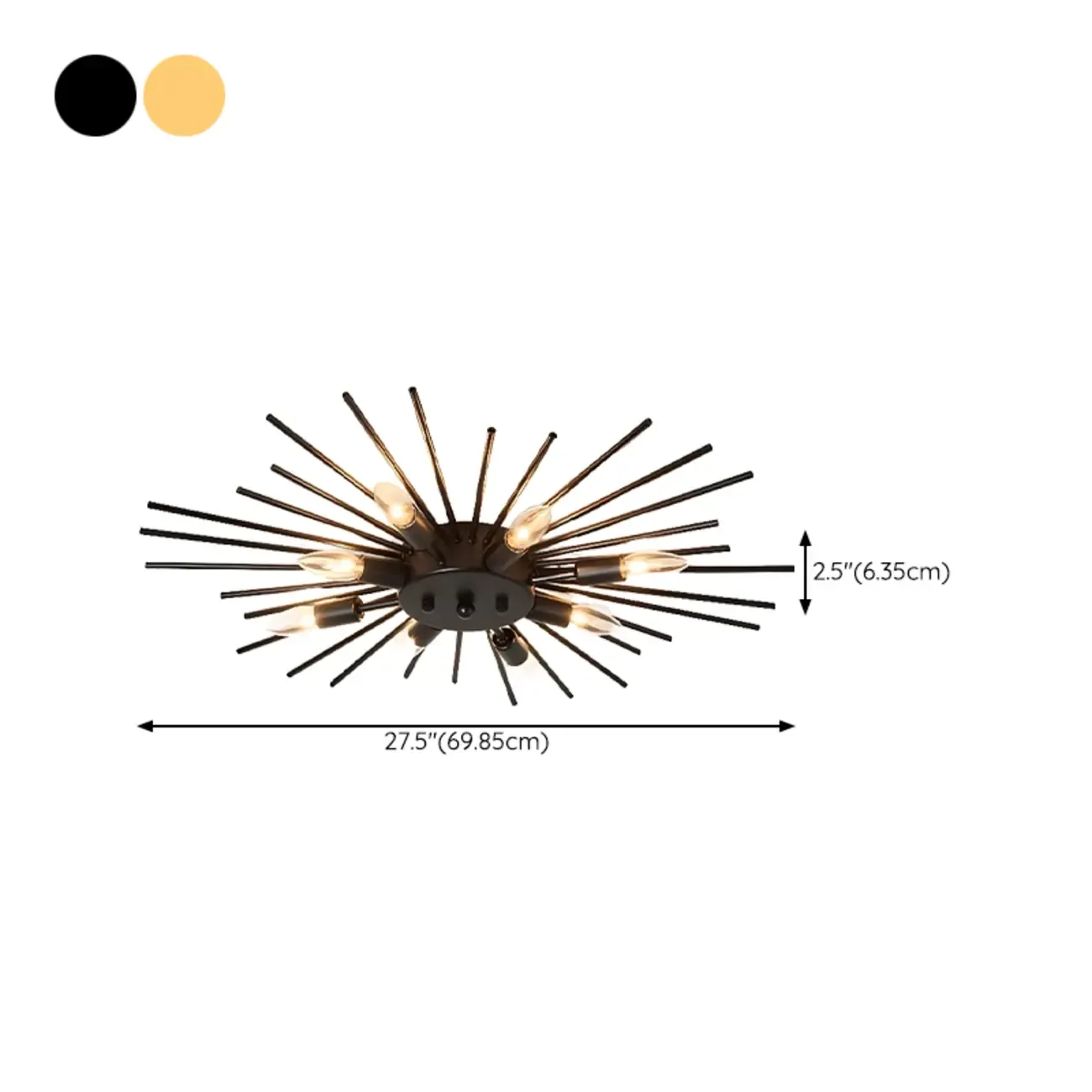 Grand Gold Metal Sputnik Semi Flush Mount Ceiling Light #size