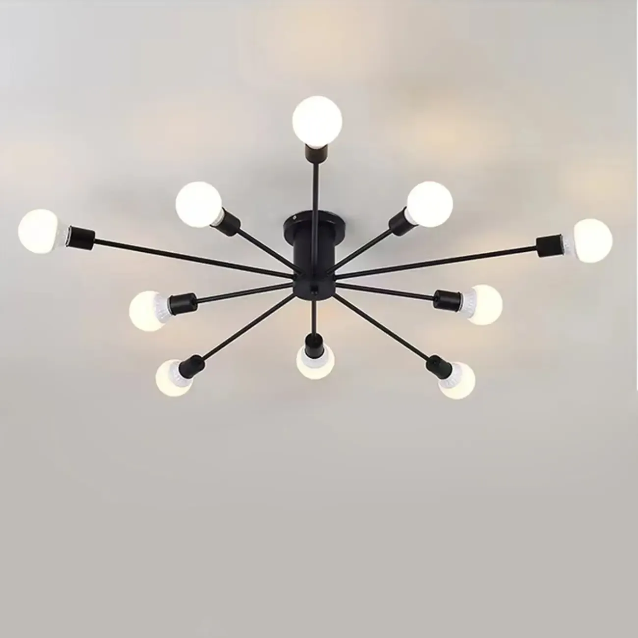 10-Light Gold Sputnik Semi Flush Ceiling Light Image - 6