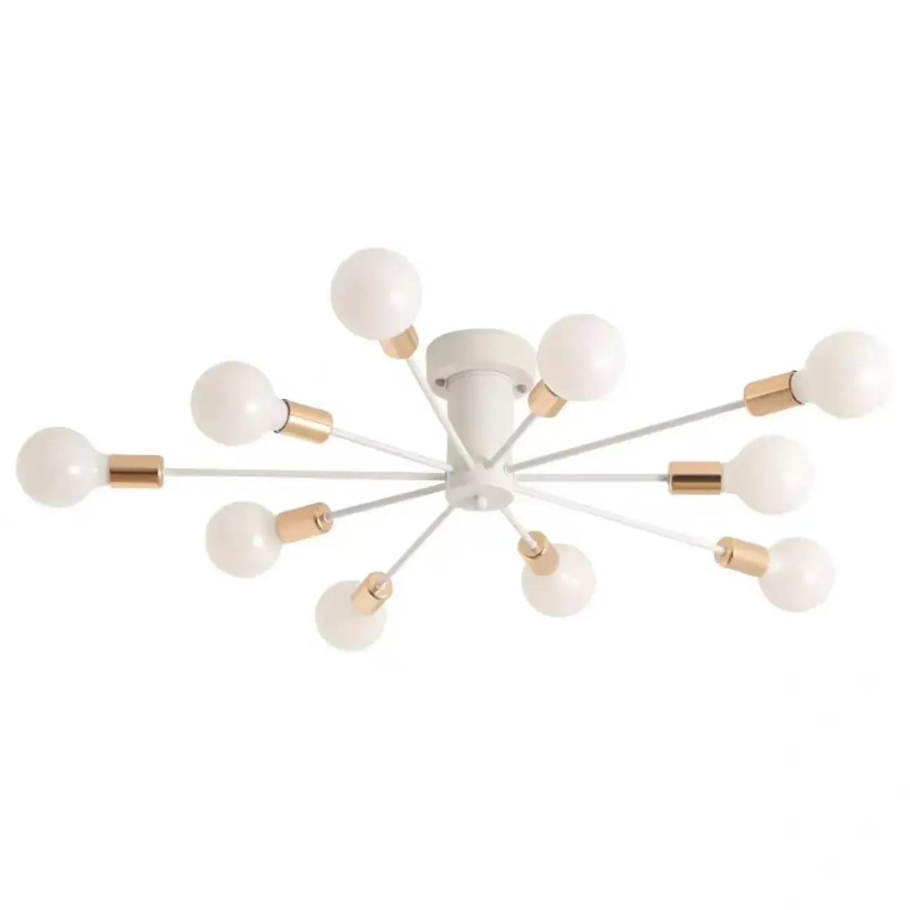 10-Light Gold Sputnik Semi Flush Ceiling Light Image - 7