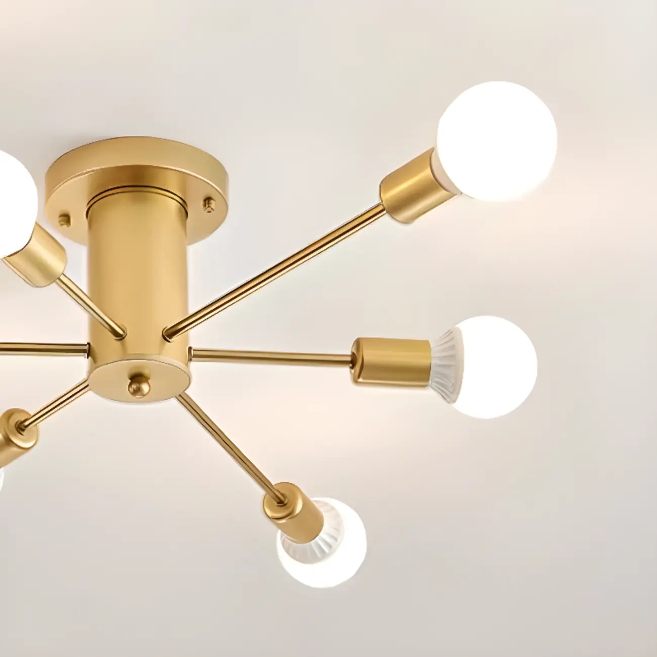 10-Light Gold Sputnik Semi Flush Ceiling Light Image - 10 | homeyfad