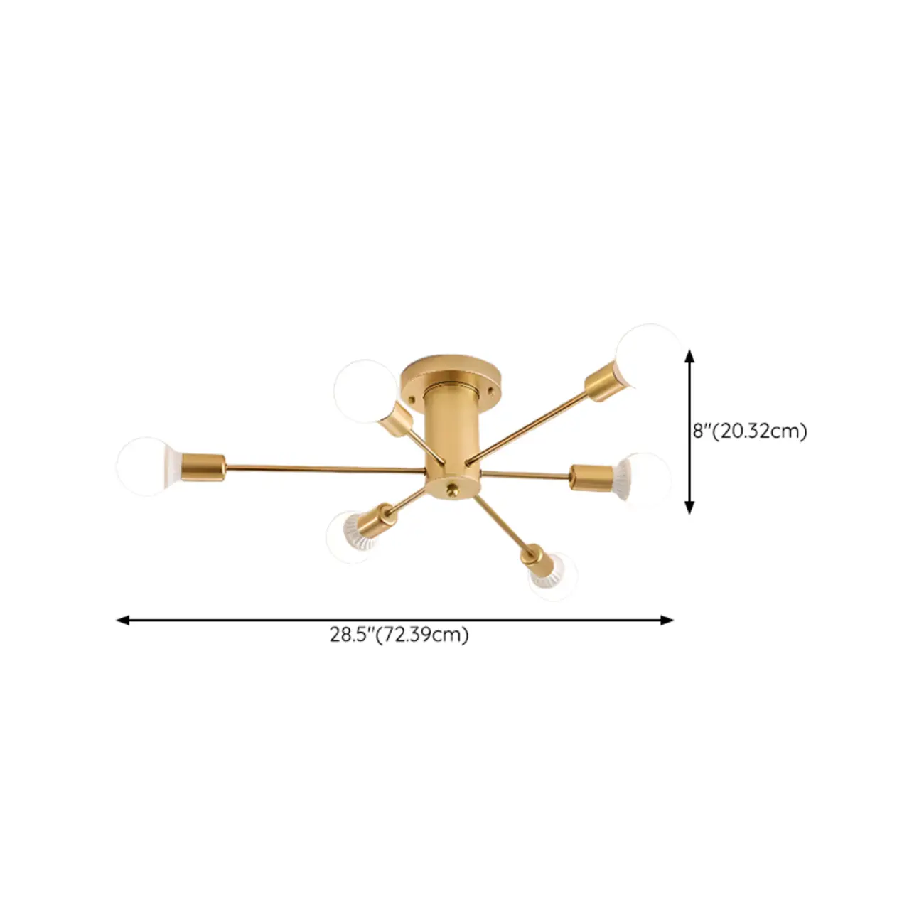 10-Light Gold Sputnik Semi Flush Ceiling Light #size