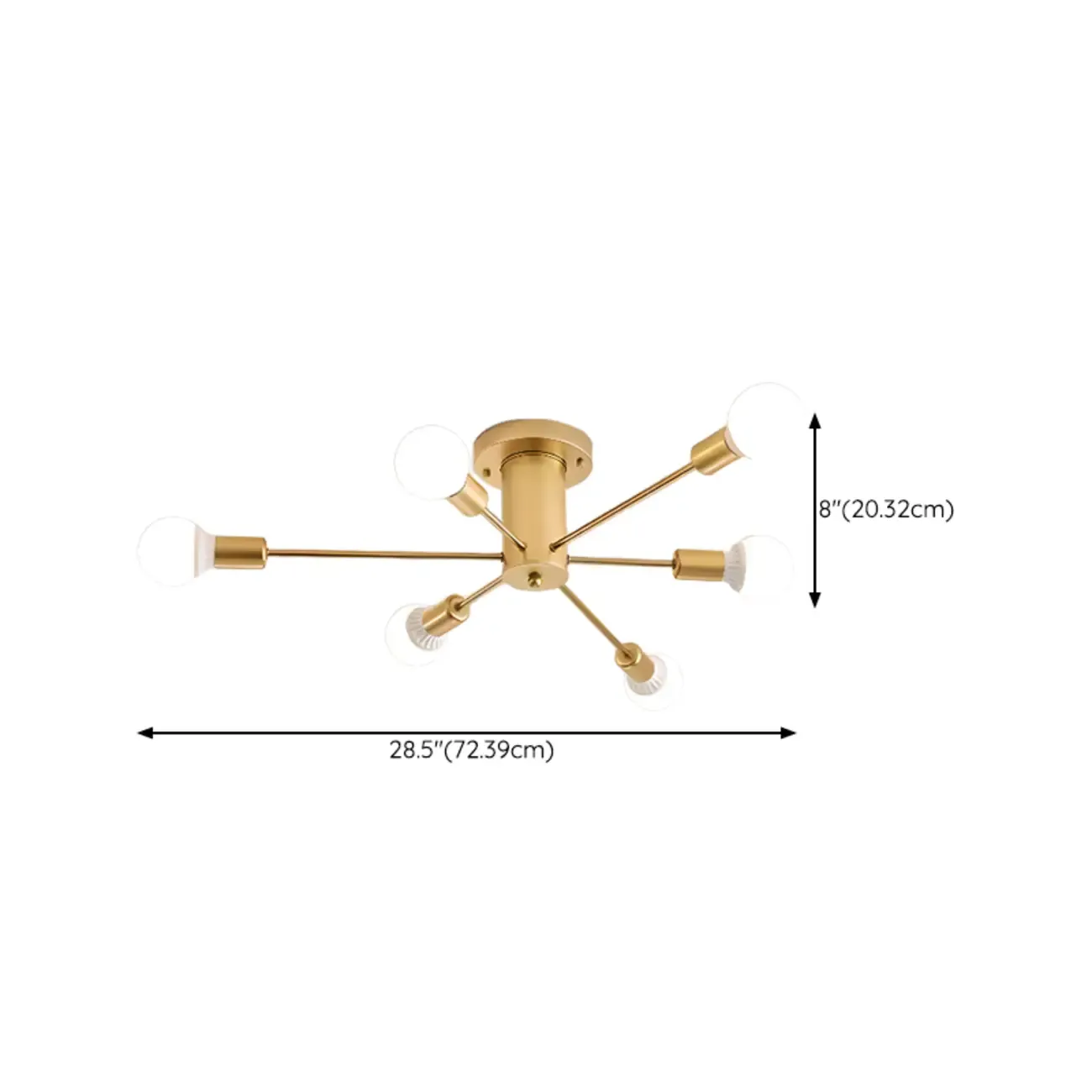 10-Light Gold Sputnik Semi Flush Ceiling Light #size