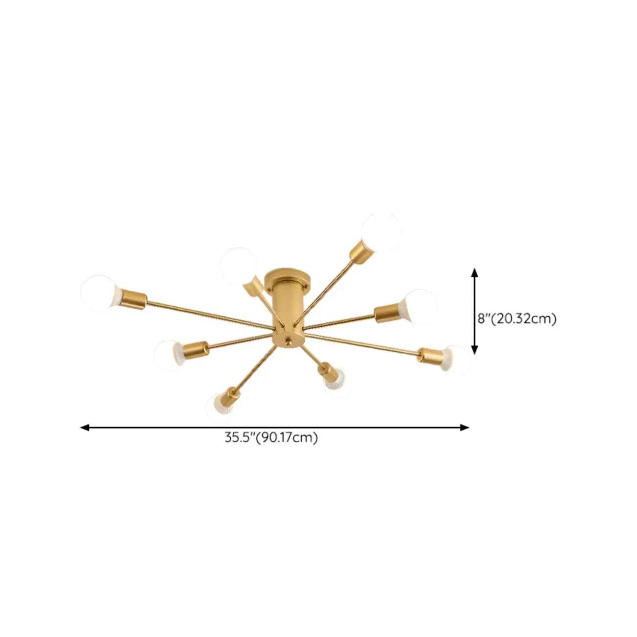 10-Light Gold Sputnik Semi Flush Ceiling Light Image - 13