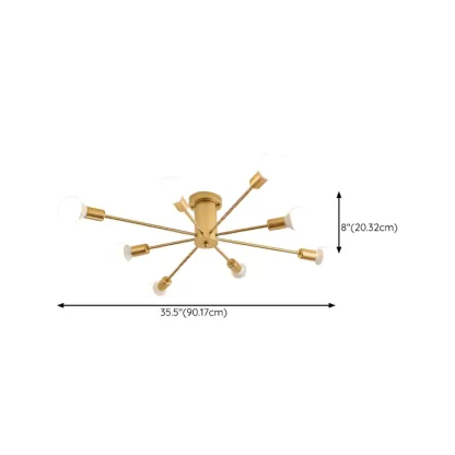 10-Light Gold Sputnik Semi Flush Ceiling Light Image - 13