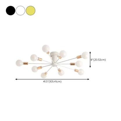 10-Light Gold Sputnik Semi Flush Ceiling Light Image - 14