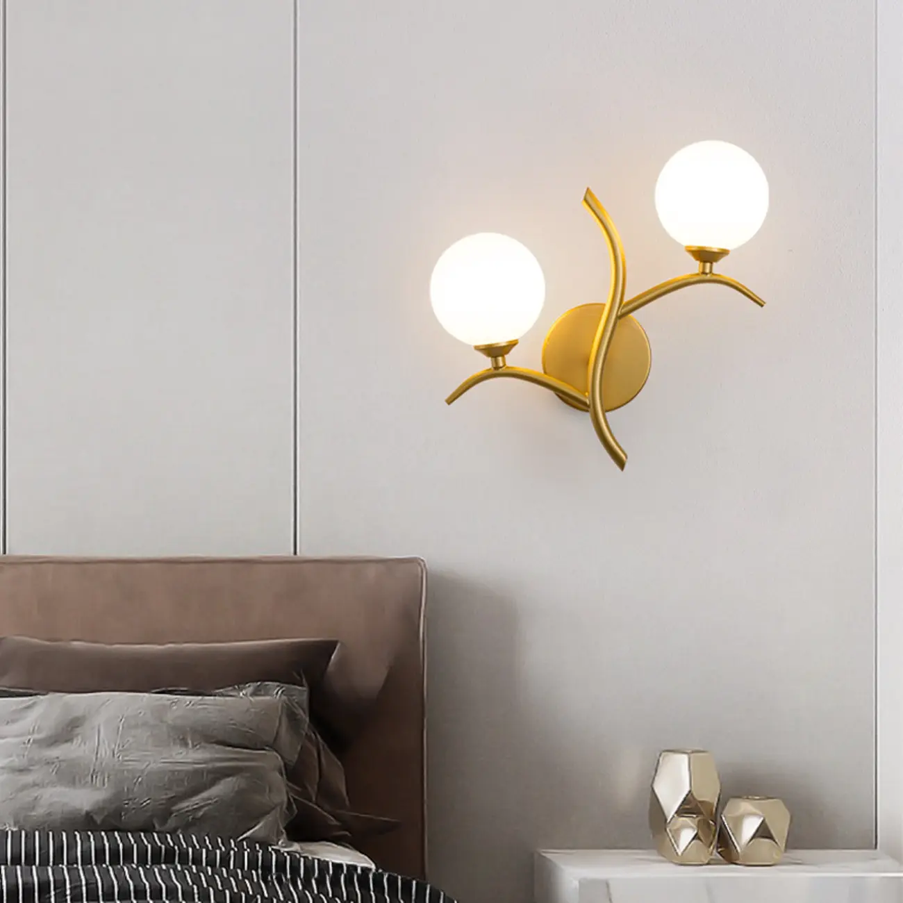 Modern 2-Light Wall Sconce with Glass Globes for Bedroom | homeyfad