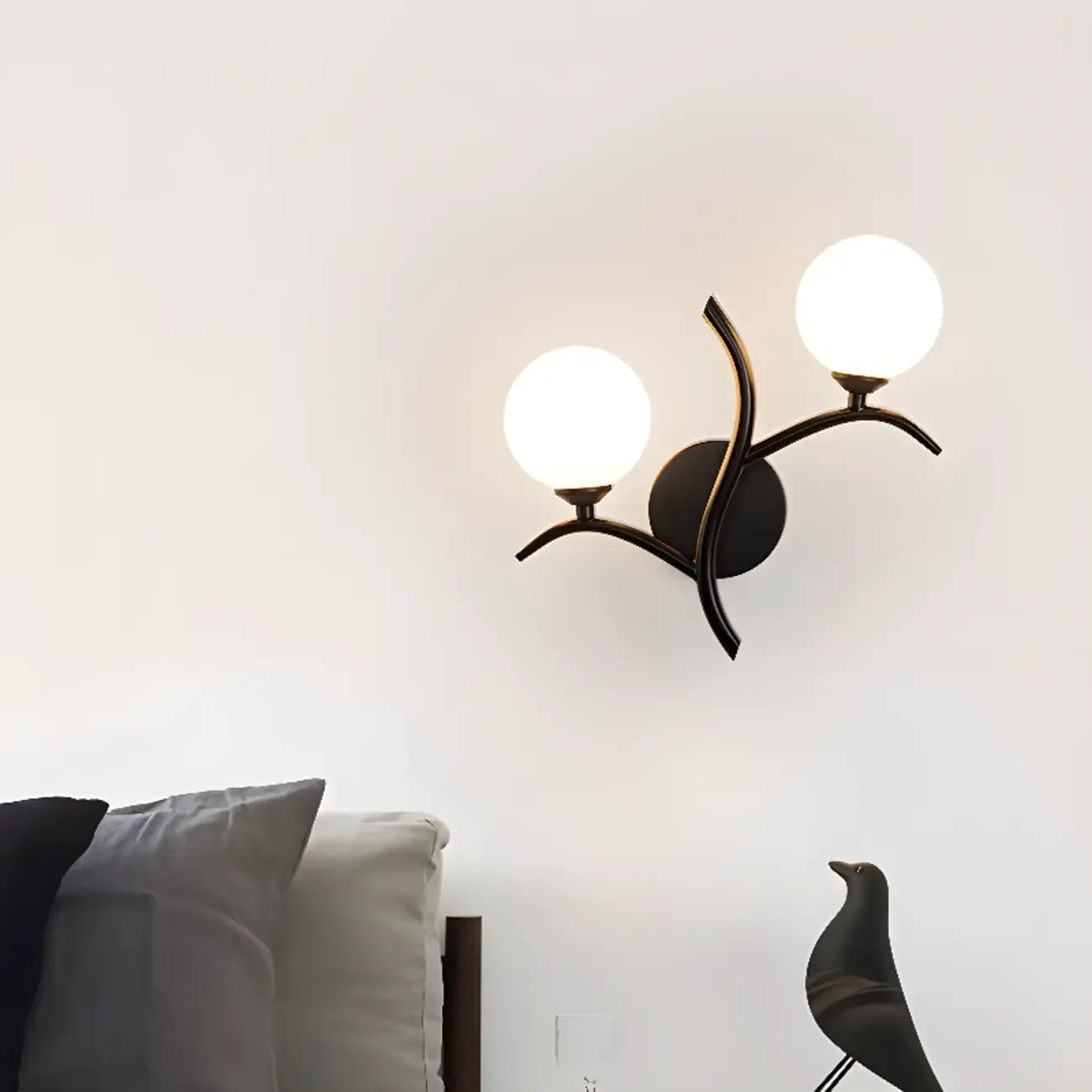 Modern 2-Light Wall Sconce with Glass Globes for Bedroom