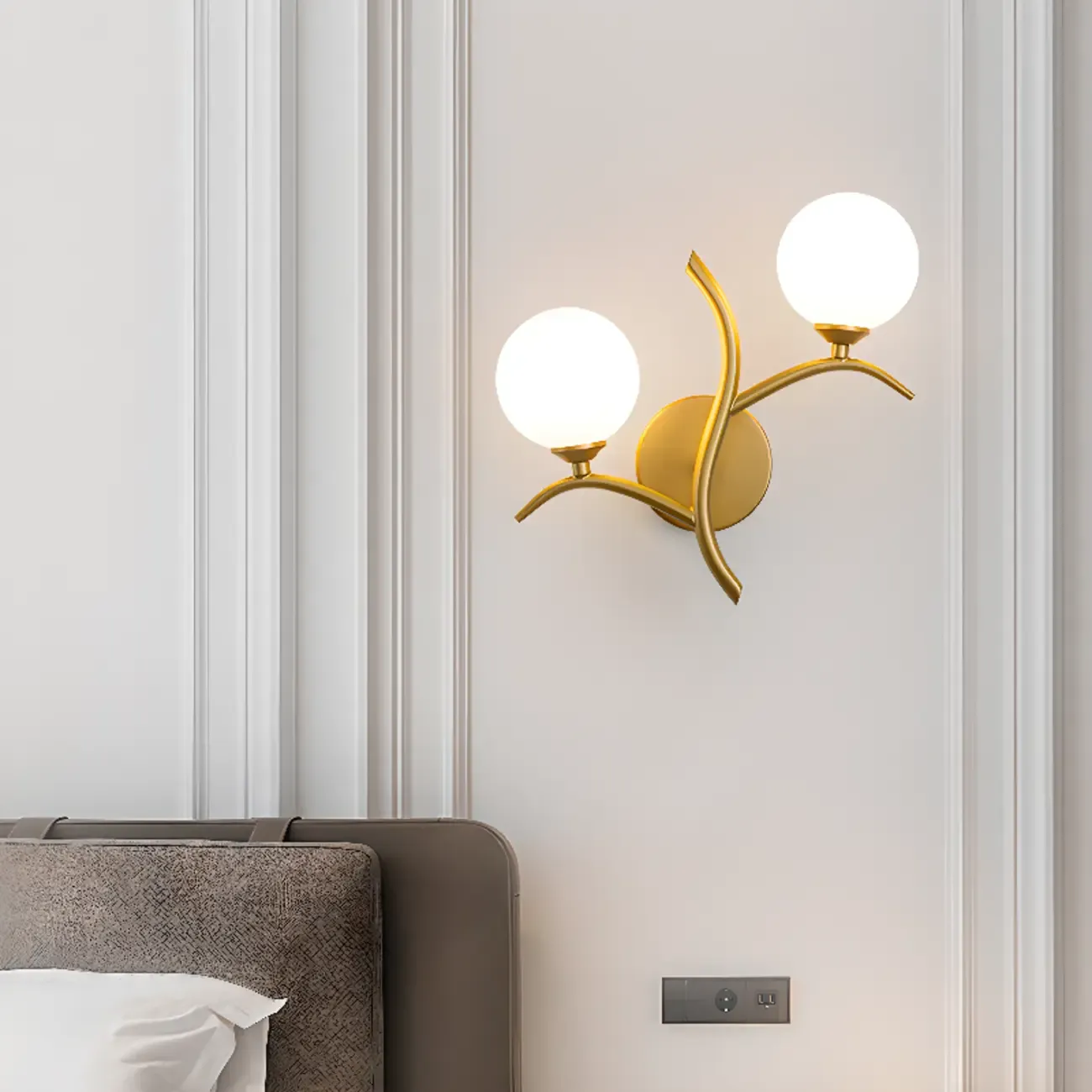 Modern 2-Light Wall Sconce with Glass Globes for Bedroom