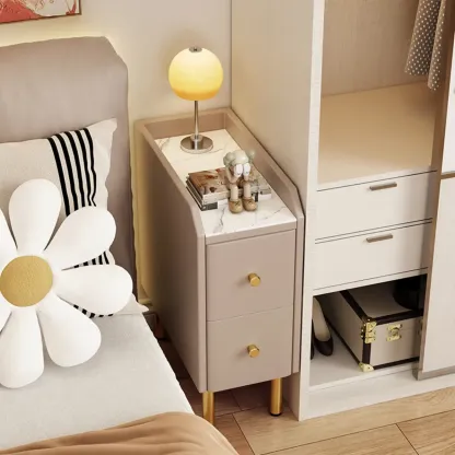 Trendy Narrow Stone Countertop 2 Tiers Drawer Nightstand Image - 6