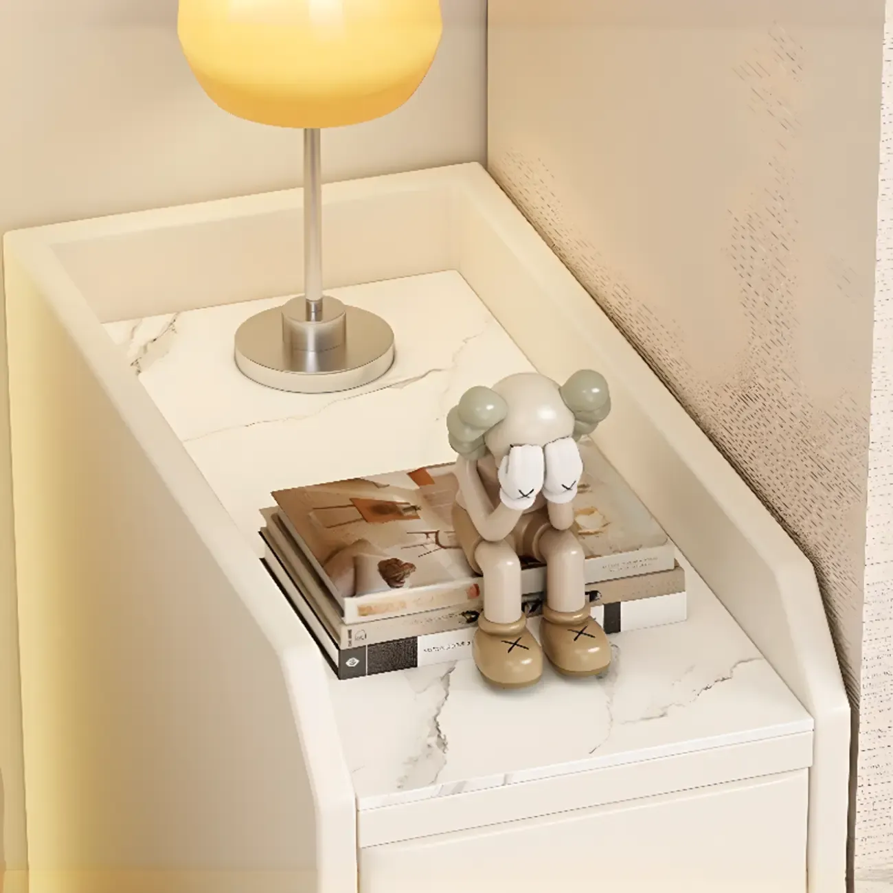 Trendy Narrow Stone Countertop 2 Tiers Drawer Nightstand Image - 7