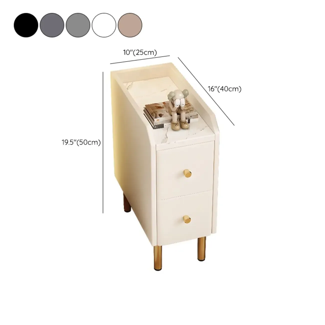 Trendy Narrow Stone Countertop 2 Tiers Drawer Nightstand Image - 15