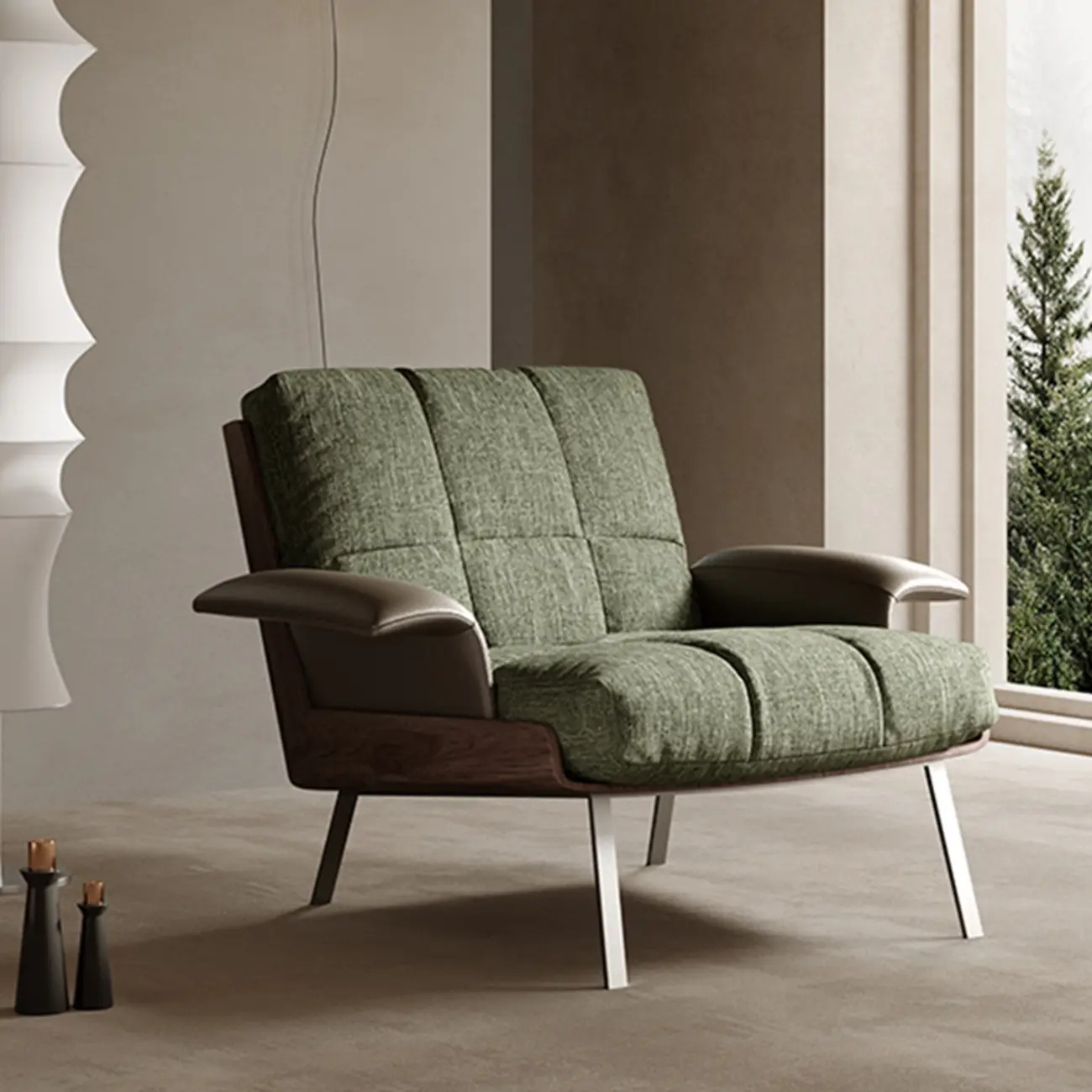 Modern Green Fabric Flared Arm Lounge Chair | homeyfad