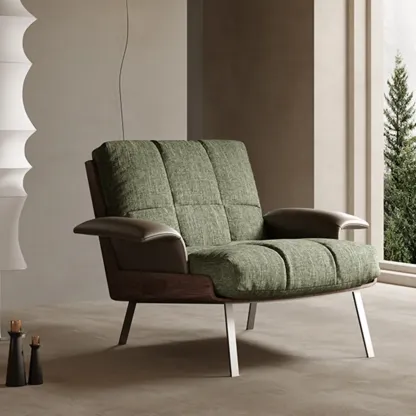 Modern Green Fabric Flared Arm Lounge Chair